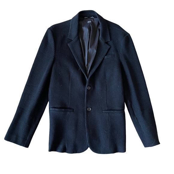 Armani Exchange Black Men's 100% Virgin Wool Knit Blazer Jacket Size Large - Picture 2 of 14